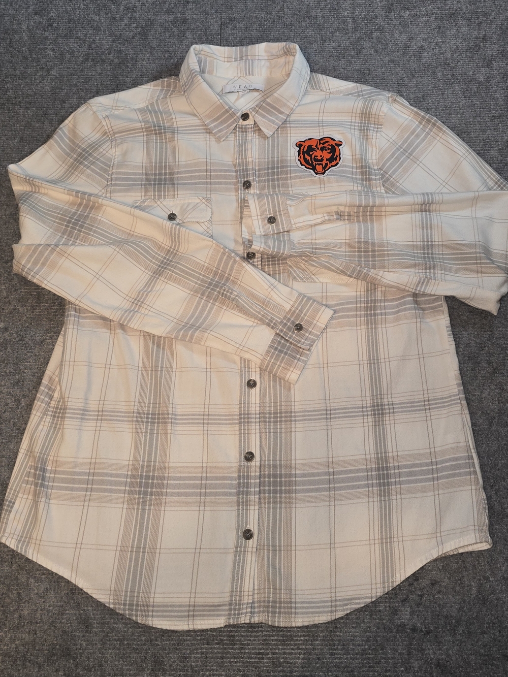 WEAR by Erin Andrews Chicago Bears Plaid Flannel Shirt Women’s L NFL Button Up